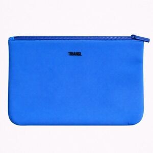 TRIANGL Blue Neoprene Zip Pouch Clutch Cosmetic Travel Bag Minimalist